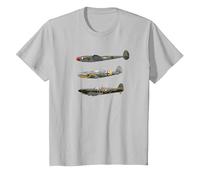 WW2 Fighter Planes RAF Spitfire P-38 Lightning Me109 Camiseta Camiseta, Niños, Plata, 4 años