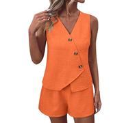 WWBPOIUY Ropa de salón para Mujer, Summer Women's Lounge Sets - 2 Piece Co-ORD Outfits with Sleeveless Waistcoat & Wide Leg Shorts for Casual Travel & Office Wear(02#Orange,M)