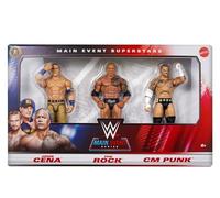 WWE John Cena, The Rock y CM Punk, paquete de 3 figuras de acción para eventos principales, superestrellas Mattel Basic Series Wrestling Action Figure Toys