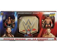 WWE Roman Reigns vs LA Knight Mattel Maint Event Action Wrestling Figures and Undisputed Champion Championship Toy Title Belt Bundle Bundle