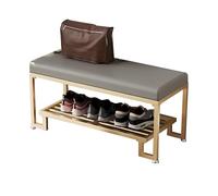WWERTYY Banco Zapatero de Metal con Asiento tapizado y Organizador de Almacenamiento para Entrada, Sala de Estar y Pasillo, Gris/Dorado, 80 cm