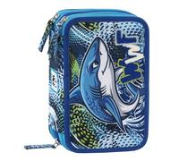 WWF - Estuche Escolar Oficial WWF, Estuche con 3 Compartimentos para niño y niña con Juego de papelería, bolígrafo borrable Azul y práctico Cierre de Cremallera, 20 x 13 x 7 cm, Tiburón, Informal
