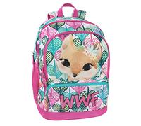 WWF - Mochila escolar mediana y primaria con 2 amplios espacios centrales con cremallera y tirantes ajustables, compartimento frontal con cremallera y bolsillos laterales - 32 x 43 x 23 cm,