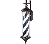 WWFAN Poste de barbería Giratorio e Iluminado, lámpara Led de luz de Rayas Blancas y Negras giratorias montable en Pared, 1 ud.