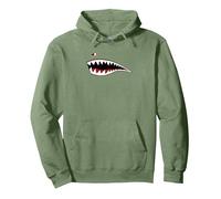 WWII Shark Mouth Fighter Avión Nariz Arte Militar Sudadera con Capucha, Unisex para Adultos, Verde Salvia, XL