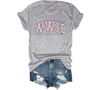 WWJD - Camiseta de manga corta con texto en inglés "What Would Jesus Do", versículo bíblico cristiano, con cuello redondo, gris, M
