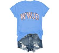 WWJD - Camiseta de manga corta con texto en inglés "What Would Jesus Do", versículo bíblico cristiano, con cuello redondo, Azul (carolina blue), 3XL
