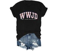 WWJD - Camiseta de manga corta con texto en inglés "What Would Jesus Do", versículo bíblico cristiano, con cuello redondo, Negro, S
