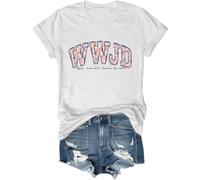 WWJD - Camiseta de manga corta con texto en inglés "What Would Jesus Do", versículo bíblico cristiano, con cuello redondo, blanco, L