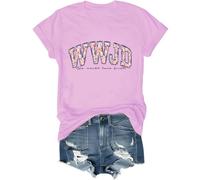 WWJD - Camiseta de manga corta con texto en inglés "What Would Jesus Do", versículo bíblico cristiano, con cuello redondo, rosa, M