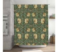 WWOOPLL Ansouyi William Morris - Juego de cortinas de ducha con 12 ganchos, tela de poliéster impermeable, diseño floral Art Nouveau verde, decoración para el hogar, bañeras, tela lavable y duradera,