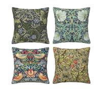 WWOOPLL William Morris - Juego de 4 fundas de cojín de 60 x 60 cm, diseño floral botánico vintage para decoración del hogar, fundas de almohada para sala de estar, sofá y cama, 24 x 24 pulgadas