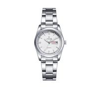WWOOR Reloj de pulsera de cuarzo para mujer, diseño clásico, con calendario semanal, correa de acero inoxidable, color plateado, Correa