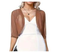 WWPMNQD Bolero de gasa 3/4 Sleeve Mesh Shrug Bolero Cardigan Slim Cropped Tops Chiffon Ladies Jacket Spring Coat Women Clothes para mujer(Brown,XXL)