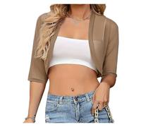 WWPMNQD Bolero de gasa 3/4 Sleeve Mesh Shrug Bolero Cardigan Slim Cropped Tops Chiffon Ladies Jacket Spring Coat Women Clothes para mujer(Khaki,M)