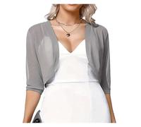 WWPMNQD Bolero de gasa 3/4 Sleeve Mesh Shrug Bolero Cardigan Slim Cropped Tops Chiffon Ladies Jacket Spring Coat Women Clothes para mujer(Gray,M)