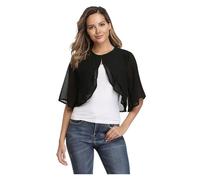WWPMNQD Bolero de gasa Chiffon Open Front Cardigan Women Short Sleeve Lightweight Bolero for Streetwear para mujer(Black,L)
