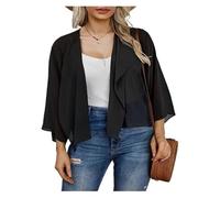 WWPMNQD Bolero de gasa Shrug Chiffon Casual Flare Sleeve Cropped Top 3/4 Pleated Open Stitch Short Cardigan Bolero para mujer(Black,L)