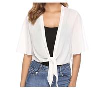 WWPMNQD Bolero de gasa Summer Cardigan Chiffon Beach Style Blouses Half Sleeve Women Shirts Elegant Sunscreen Woman Tops para mujer(WHITE,XXL)