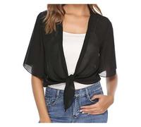 WWPMNQD Bolero de gasa Summer Cardigan Chiffon Beach Style Blouses Half Sleeve Women Shirts Elegant Sunscreen Woman Tops para mujer(Black,L)
