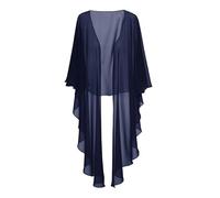 WWPMNQD Bolero de gasa Women's Wedding Bolero Lightweight Chiffon Long Shawl Bridal Formal Shrug Evening Capes for Ladies para mujer(Deep blue)