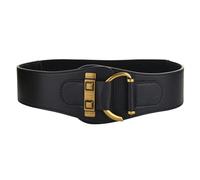 WWPMNQD Cinturón corsé Cinturones Anchos de Cuero for Mujer, cinturón elástico clásico con Hebilla Dorada, Faja de Abrigo de Vestir de Color sólido a la Moda(Black)