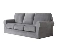 WWQQKJ 7 Fundas de sofá de Terciopelo con Respaldo y Cojines de Asiento Separados, Funda de sillón Antideslizante con Banda elástica, Protector de Muebles de Terciopelo elástico.(Light Gray)