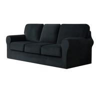 WWQQKJ 7 Fundas de sofá de Terciopelo con Respaldo y Cojines de Asiento Separados, Funda de sillón Antideslizante con Banda elástica, Protector de Muebles de Terciopelo elástico.(Nero)
