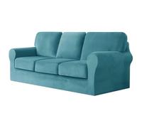 WWQQKJ 7 Fundas de sofá de Terciopelo con Respaldo y Cojines de Asiento Separados, Funda de sillón Antideslizante con Banda elástica, Protector de Muebles de Terciopelo elástico.(Green)