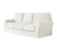 WWQQKJ 7 Fundas de sofá de Terciopelo con Respaldo y Cojines de Asiento Separados, Funda de sillón Antideslizante con Banda elástica, Protector de Muebles de Terciopelo elástico.(Bianco)