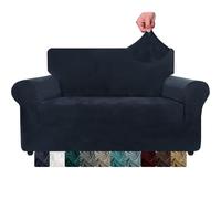 WWQQKJ Funda de sofá de Terciopelo de 1 Plaza, elástica, Supersuave for Perros y Gatos.(Bleu Marine,2 Place)