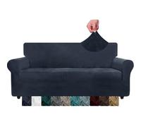 WWQQKJ Funda de sofá de Terciopelo de 1 Plaza, elástica, Supersuave for Perros y Gatos.(Bleu Marine,3 Place)