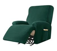 WWQQKJ Funda de Terciopelo Suave for sillón reclinable, 4 Piezas, Antideslizante, con Bolsillo Lateral y Lavable.(Vert Foncé)