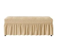 WWQQKJ Funda elástica for Banco de Comedor, Funda de Banco de Seersucker con faldón(Beige)