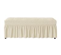 WWQQKJ Funda elástica for Banco de Comedor, Funda de Banco de Seersucker con faldón(Crema)