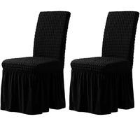 WWQQKJ Funda elástica for Silla con Respaldo (6 Piezas), Fundas elásticas de Seersucker con faldón for sillas de Comedor, Fundas for Bodas, Ceremonias, Fiestas en casa, hoteles.(Nero,Set di 2)