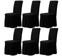 WWQQKJ Funda elástica for Silla con Respaldo (6 Piezas), Fundas elásticas de Seersucker con faldón for sillas de Comedor, Fundas for Bodas, Ceremonias, Fiestas en casa, hoteles.(Nero,Set di 6)