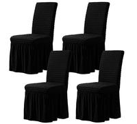 WWQQKJ Funda elástica for Silla con Respaldo (6 Piezas), Fundas elásticas de Seersucker con faldón for sillas de Comedor, Fundas for Bodas, Ceremonias, Fiestas en casa, hoteles.(Nero,Set di 4)