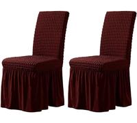 WWQQKJ Fundas elásticas for sillas de Comedor (6 Piezas), de Seersucker con faldón, for Bodas en hoteles.(Vin Rouge,Lot de 2)