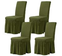 WWQQKJ Fundas elásticas for sillas de Comedor (6 Piezas), de Seersucker con faldón, for Bodas en hoteles.(Vert,Lot de 4)