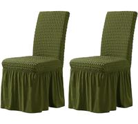 WWQQKJ Fundas elásticas for sillas de Comedor (6 Piezas), de Seersucker con faldón, for Bodas en hoteles.(Vert,Lot de 2)