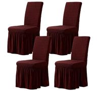 WWQQKJ Fundas elásticas for sillas de Comedor (6 Piezas), de Seersucker con faldón, for Bodas en hoteles.(Vin Rouge,Lot de 4)