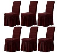 WWQQKJ Fundas elásticas for sillas de Comedor (6 Piezas), de Seersucker con faldón, for Bodas en hoteles.(Vin Rouge,Lot de 6)