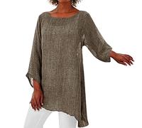 WWricotta Blusa Holgada de Lino con Dobladillo Irregular de Manga Larga de Talla Grande para Mujer, Blusa Tipo túnica de Verano Fitness Mujer Manga Corta Ropa Camisetas Mujer Arregladas, Caqui, XXL