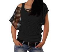 WWricotta Camisetas de los años 80 para Mujer, Top de Malla de Rejilla de neón con Hombros Descubiertos, Camisetas para Mujer Camiseta Día De La Mujer