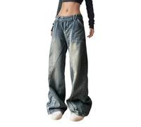 WWricotta Pantalones Vaqueros Lavados de Tiro bajo Informales, Corte Holgado y Dobladillo Dividido para una Comodidad Diaria y un Aspecto Elegante.