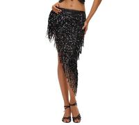 WWricotta Pañuelo Triangular con Lentejuelas para Mujer, Cadena para la Cintura, Envoltura para la Cintura con Flecos, Falda para Danza del Vientre