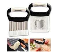 WWYSSZ 2 Piezas Soporte Corte Fruta y Verdura y Cortador de Ondas, Soporte para Rodajas de Cebolla, con Funda Protectora, Acero Inoxidable, para Cortar Carne,Verduras, Frutas,Cebolla, Patata,Tomate