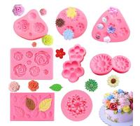 WWYSSZ 8 Piezas Flores del Molde de Fondant, Mini Moldes de Silicona Reposteria de Flores 3D, Diseño de Flor,Rosas,Margarita,Girasol y Hoja, para Decorar Tartas,Porcelana Fria,Jabón,Chocolate,Vela