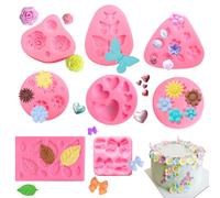 WWYSSZ 8 Piezas Flores del Molde de Fondant, Mini Moldes de Silicona Reposteria de Flores 3D, Diseño de Flor,Rosas,Margarita,Corazón y Mariposa, para Decorar Tartas,Porcelana Fria,Jabón,Chocolate,Vela